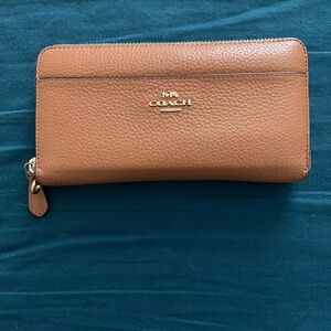 Coach Camel Pebble Leather Zip Wallet